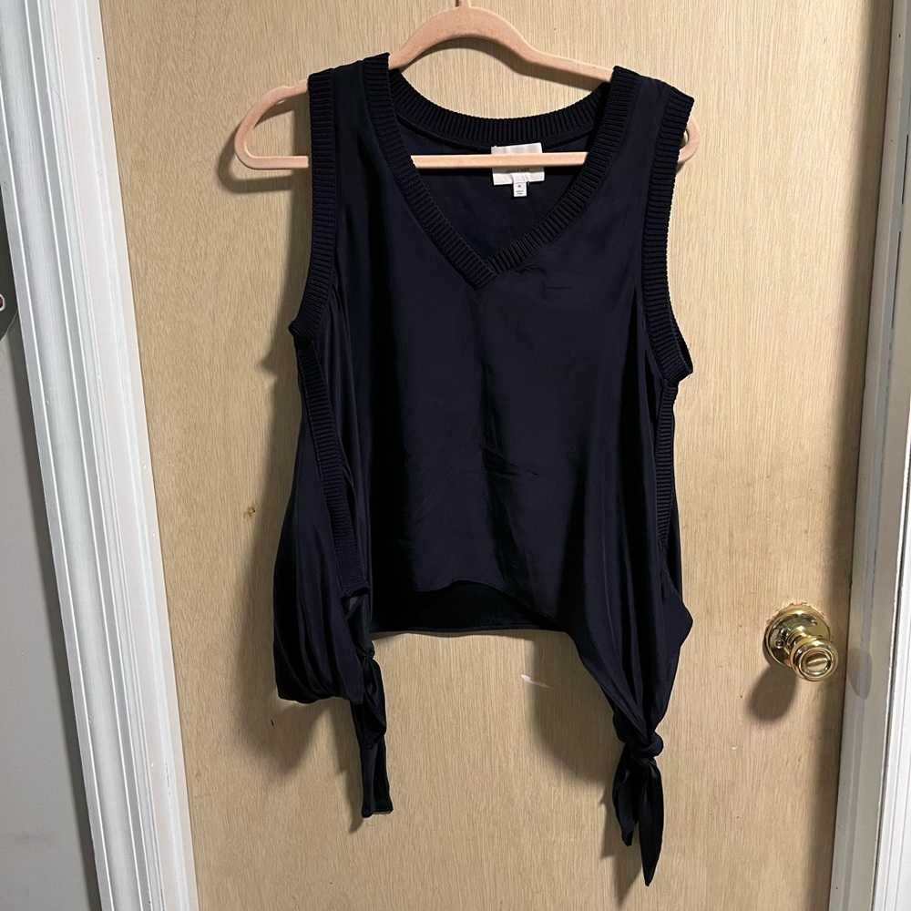 Cinq a sept navy blue tie side silk top medium